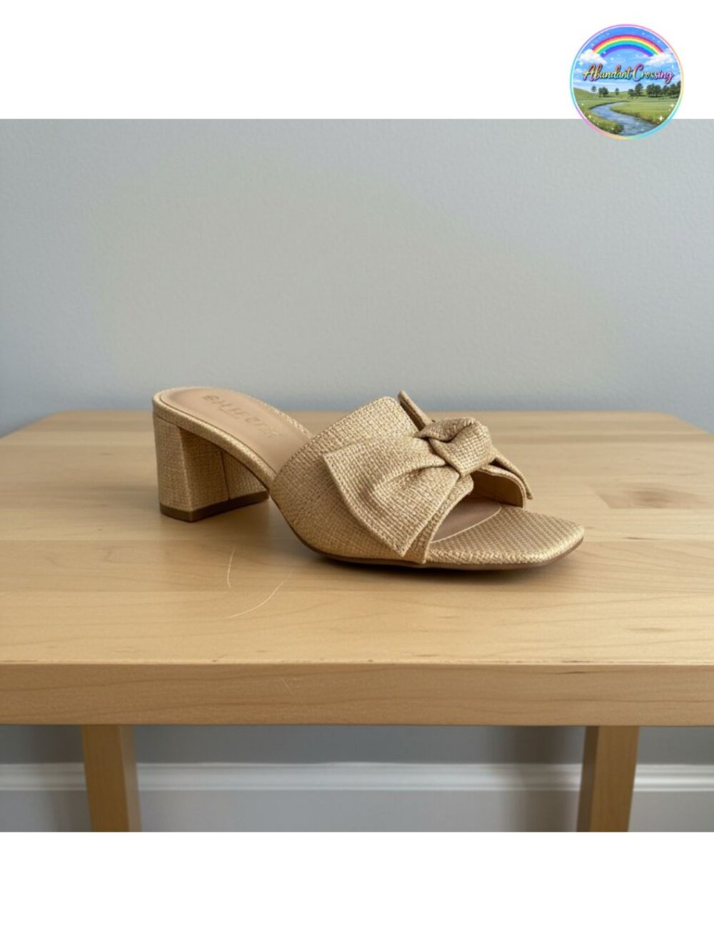 Heeled slide sandal with bow, PU upper